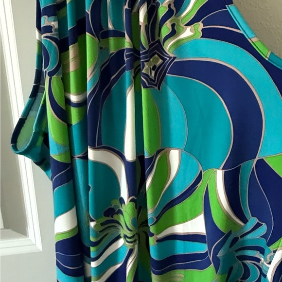 Vibrant Blue and Green Patterned halter neck dress TRINA TURK size L - Picture 7 of 8